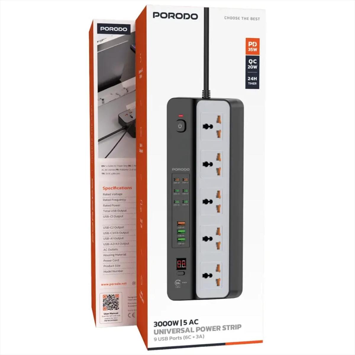Porodo 3000W Universal Power Strip