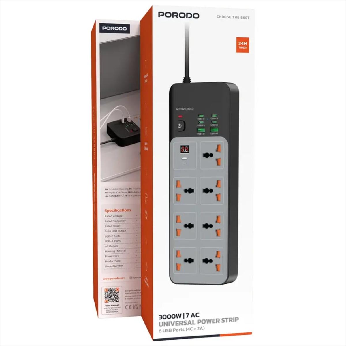 Porodo 3000W 7-Outlet Universal Power Strip