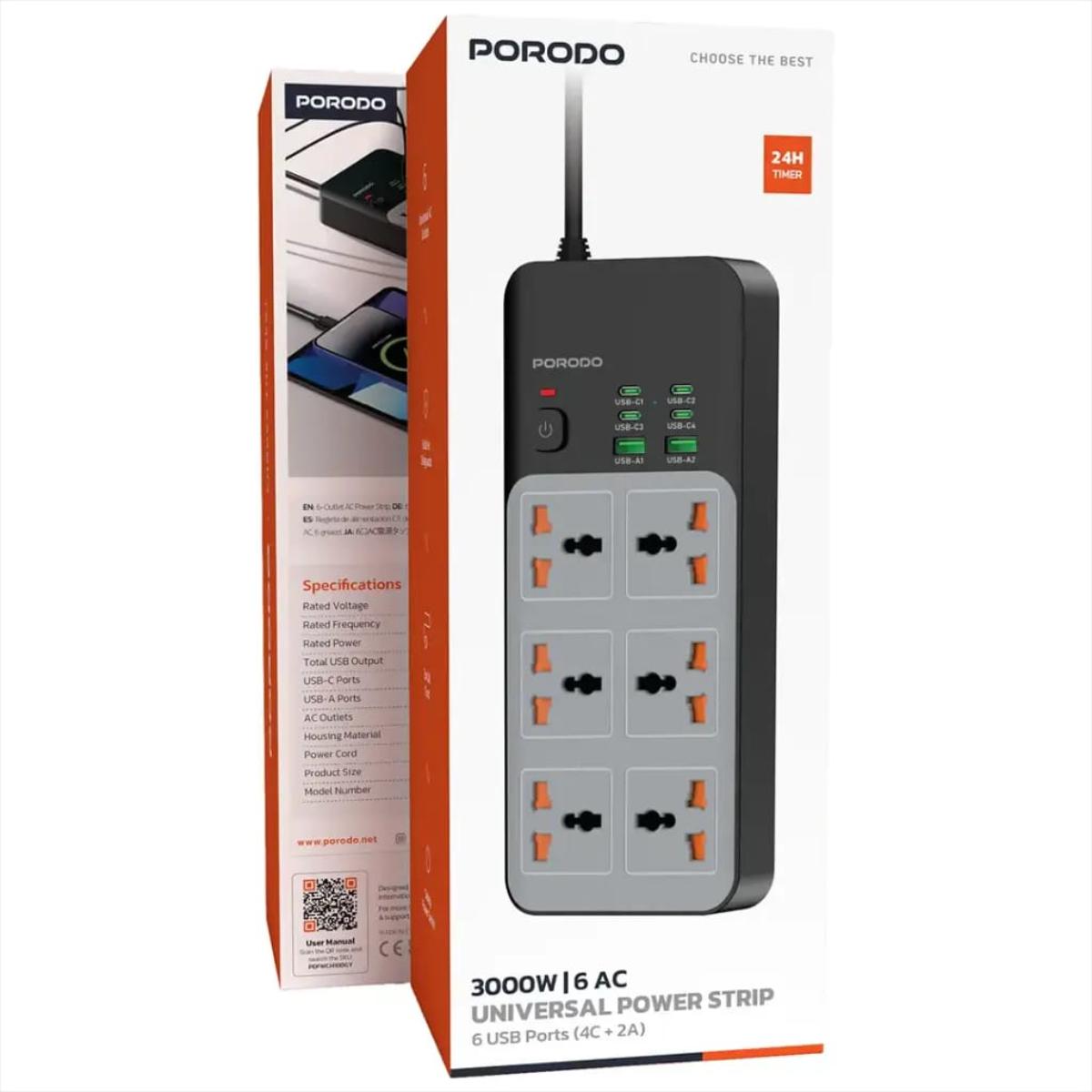 Porodo 3000W | 6AC Universal Power Strip
