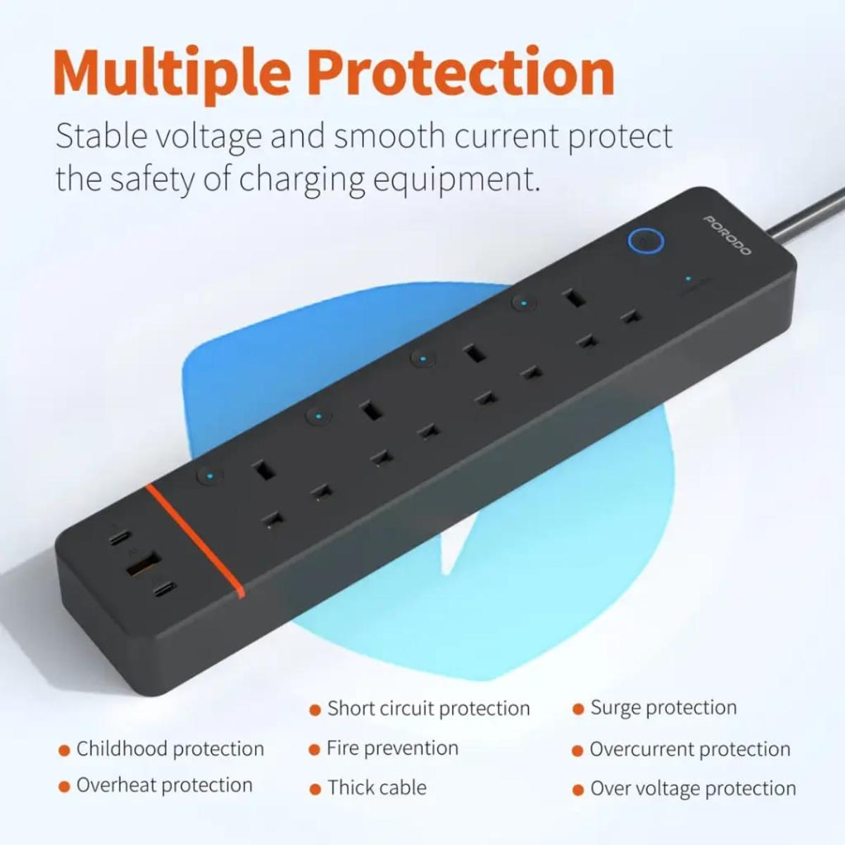 Porodo Chargelink Smart Wi-Fi Power Strip (UK Plug)