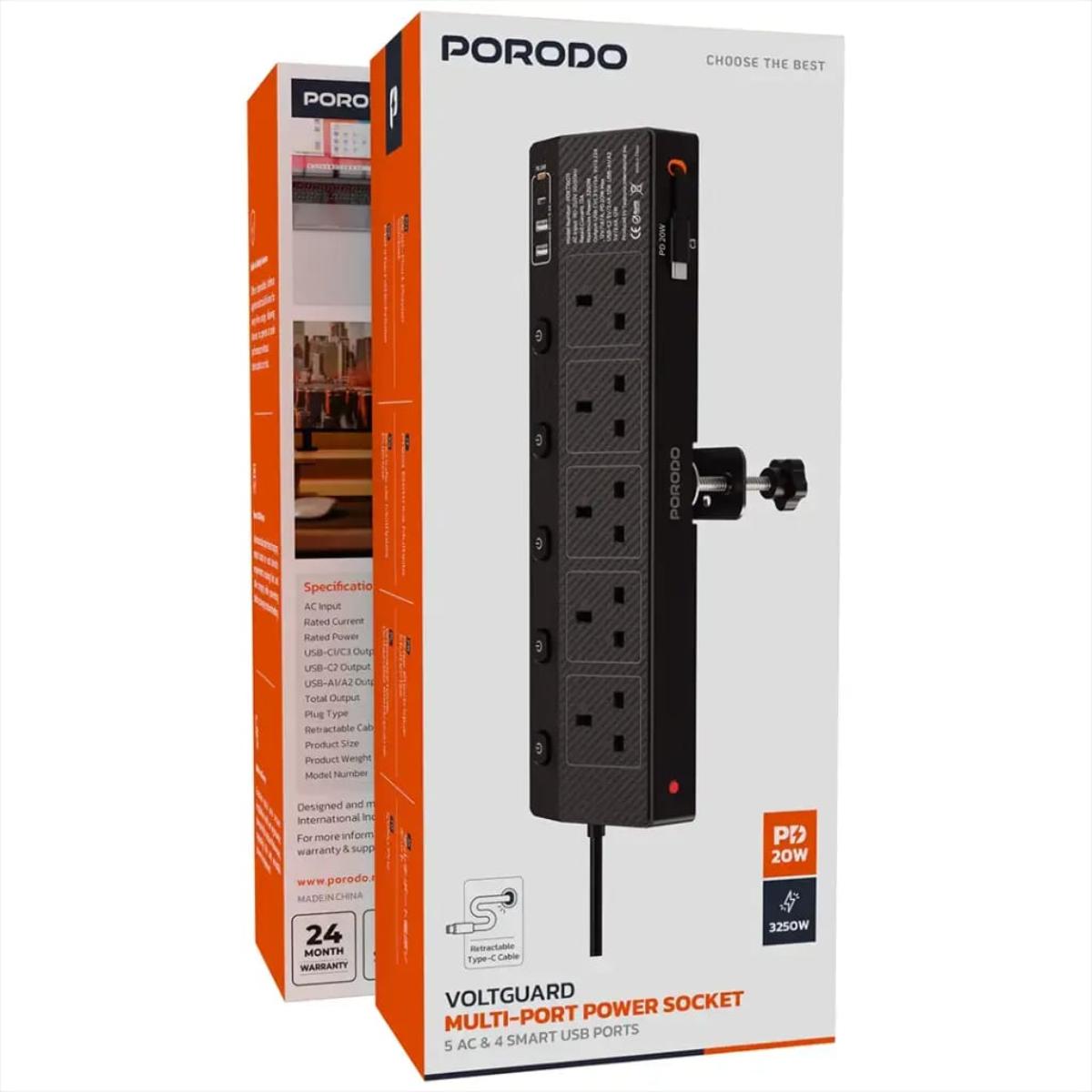 Porodo Voltguard Retractable Power Socket (20W PD)