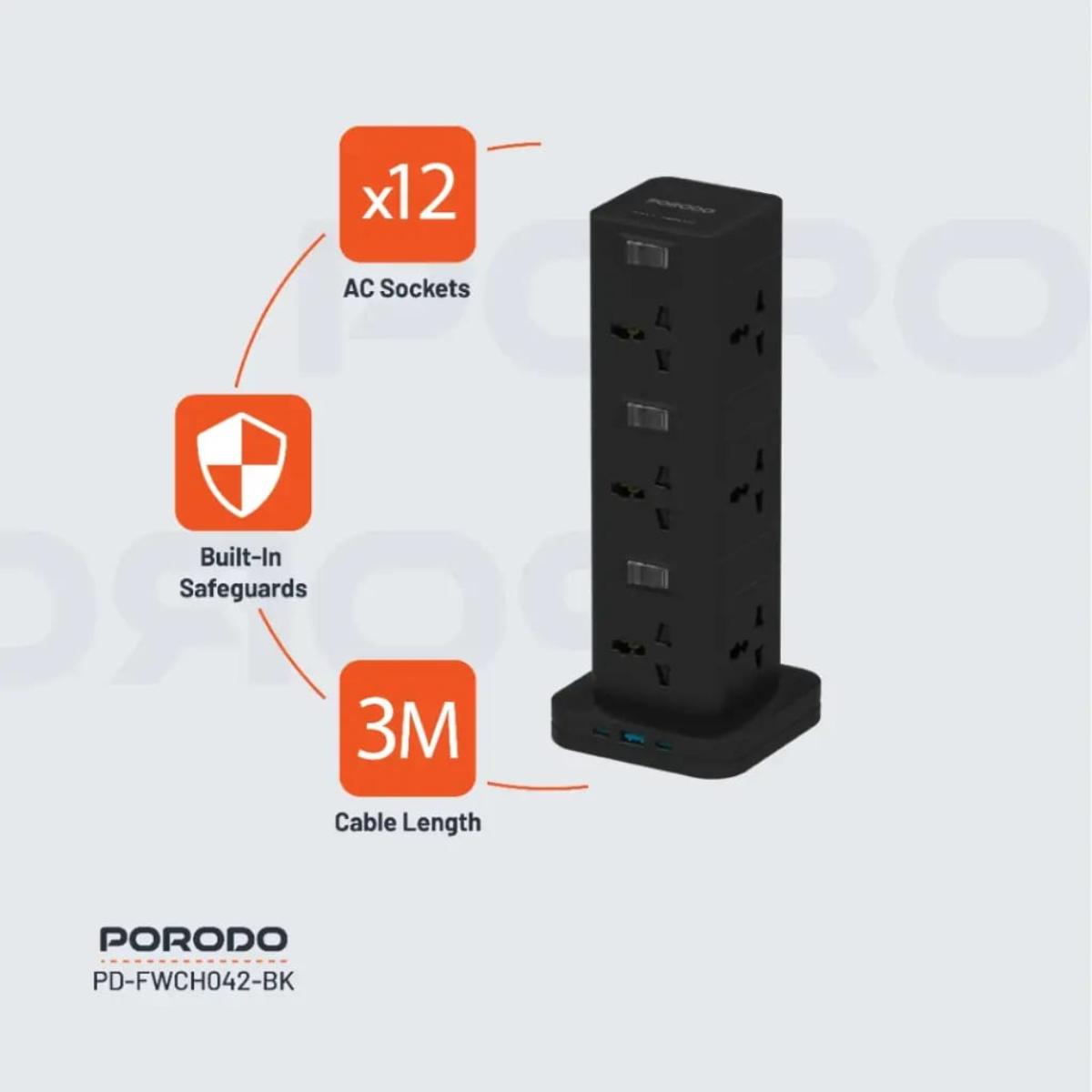 Porodo 12-Socket 3-Story Power Hub (2500W)