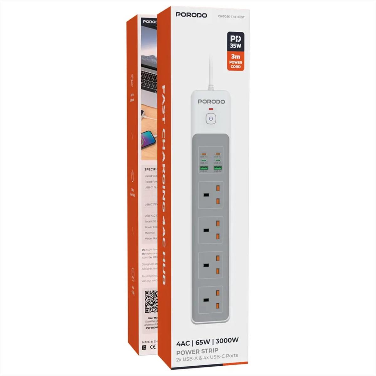Porodo 4AC 65W 3000W Power Strip