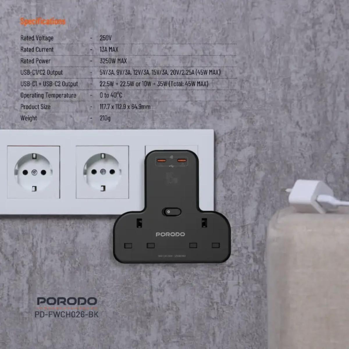 Porodo Multi-Port Wall Socket
