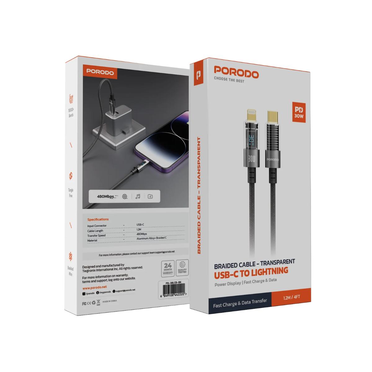 Porodo Transparent USB-C to Lightning Cable