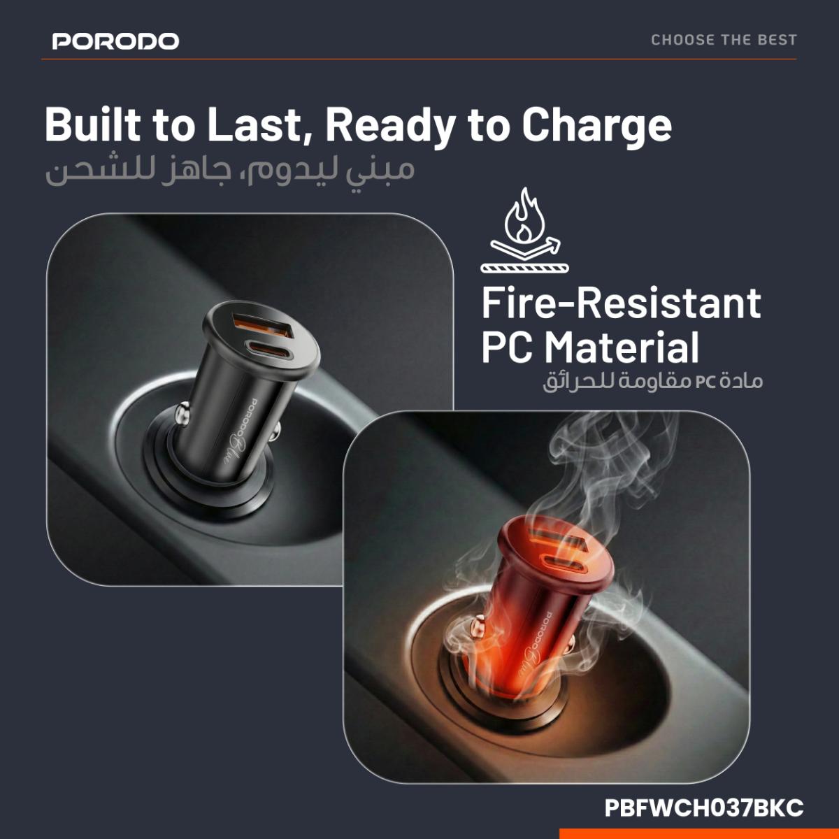 Porodo Blue 30W Dual Port Fast Car Charger