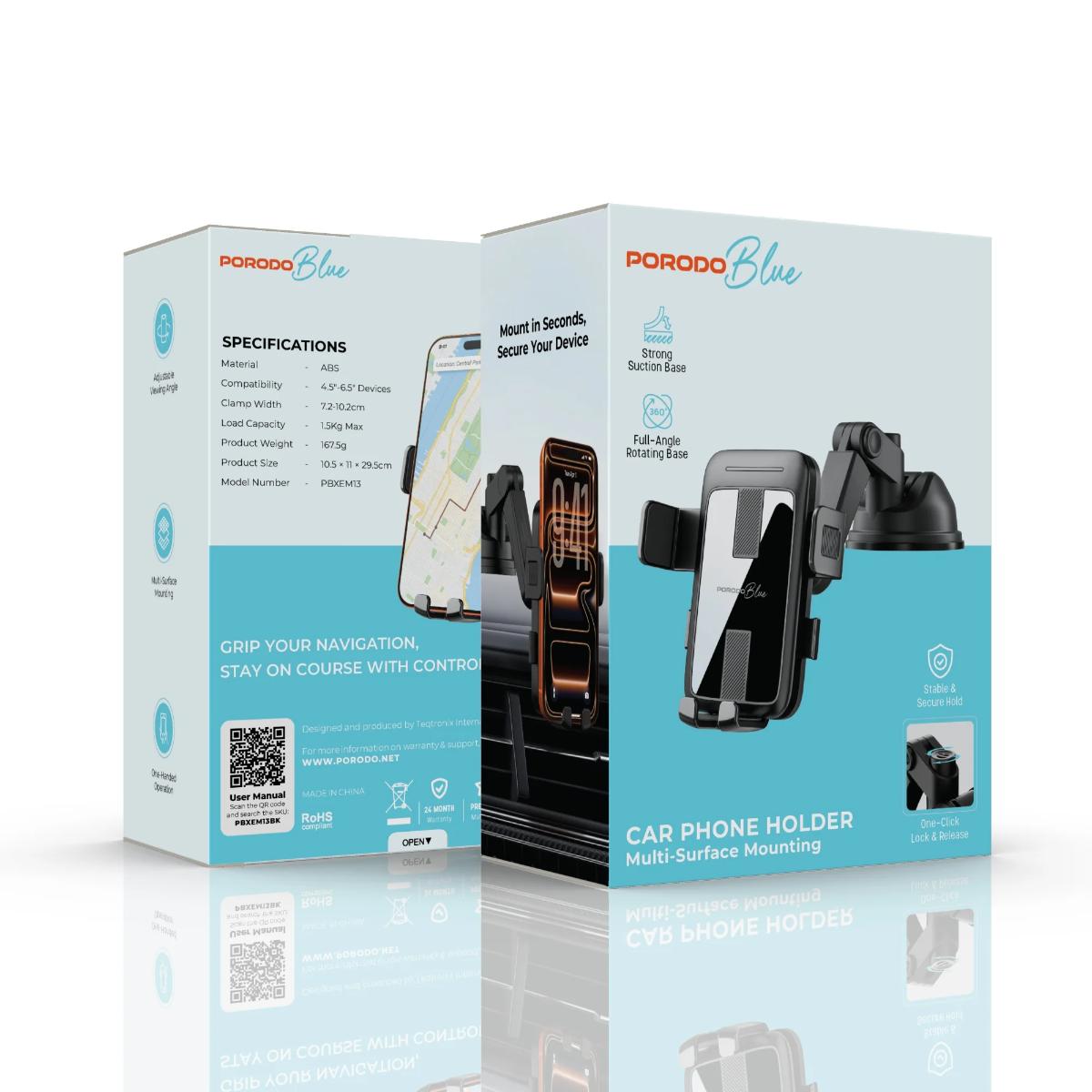 Porodo Blue One-Handed Cradle Car Phone Holder