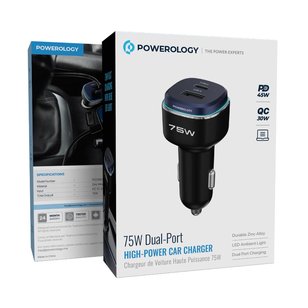 Powerology 75W Dual-Port Zinc Alloy Car Charger