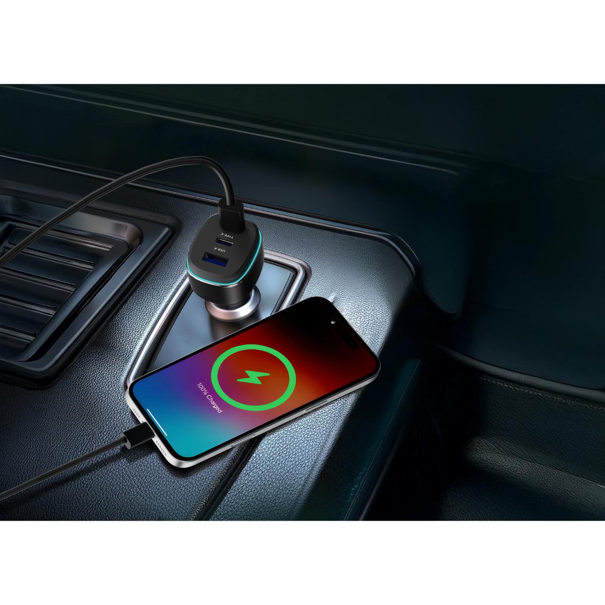 Powerology 140W Triple-Port USB-C Car Charger with Cable