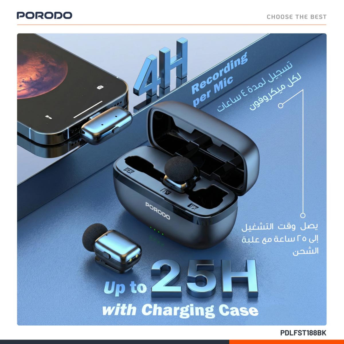 Porodo Wireless Lavalier Microphones  Type-C Connector