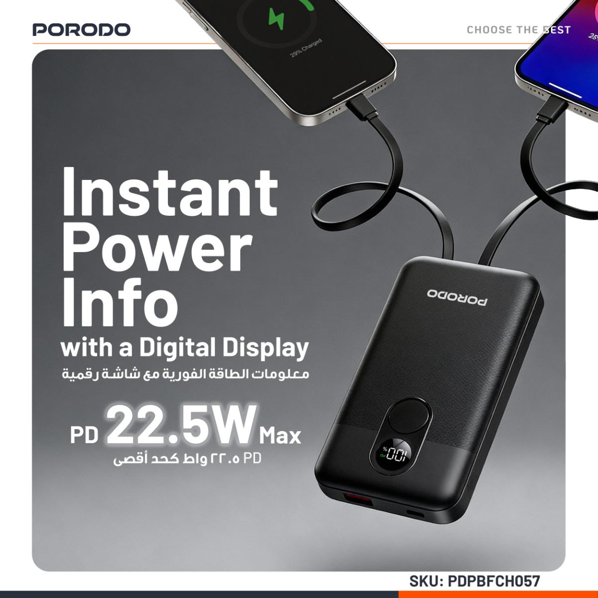 Porodo 10000mAh Digital Display Power Bank