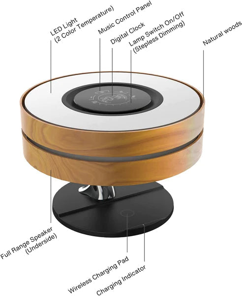 The Dawn Bedside Desk Lamp with Wireless charger and speaker