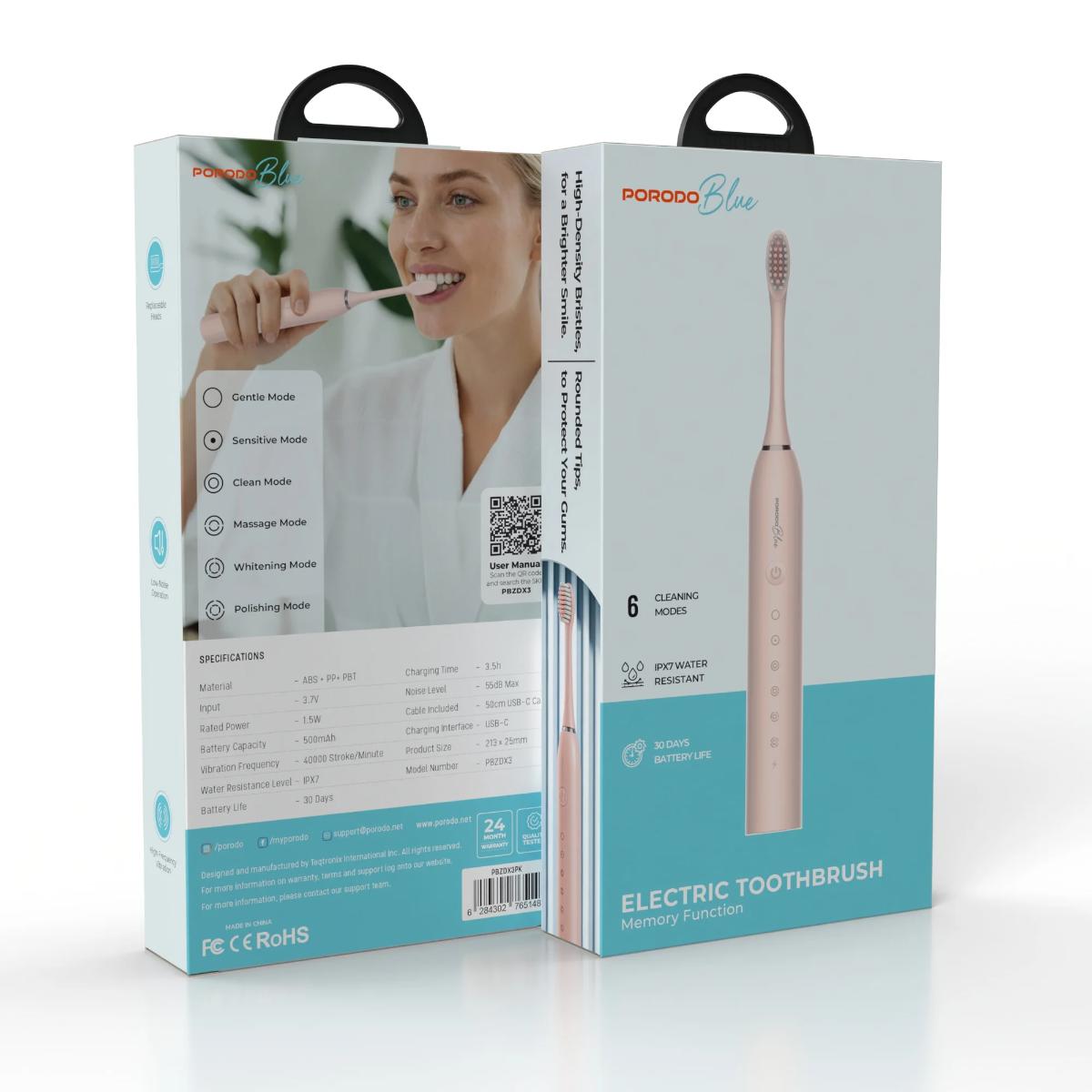 Porodo Blue Electric Toothbrush Memory Function