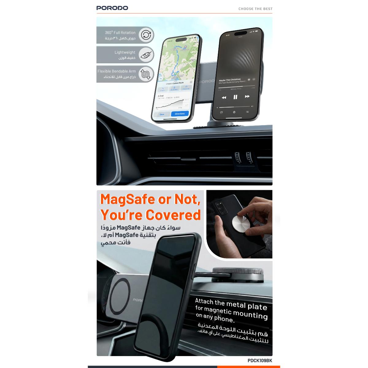 Porodo Vacuum & Adhesive Magnetic Car Mount