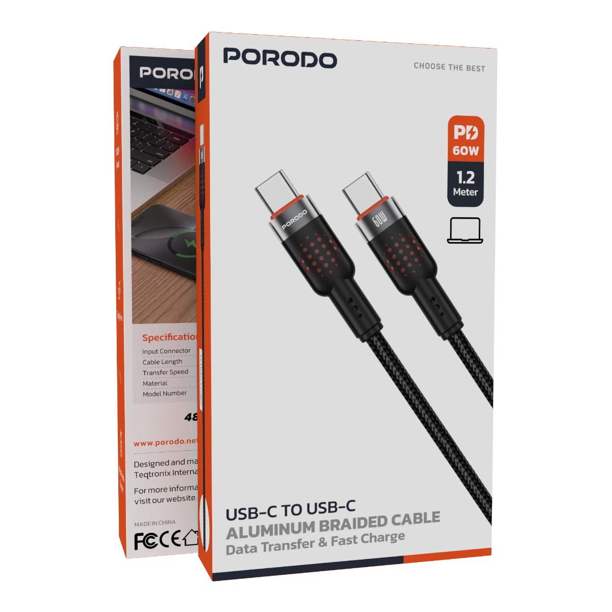 Porodo USB-C to  USB-C Aluminum Braided Cable
