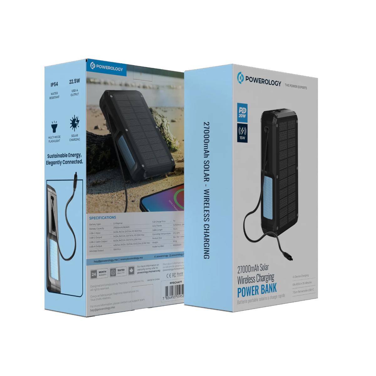 Powerology 27000mAh Solar Wireless Power Bank