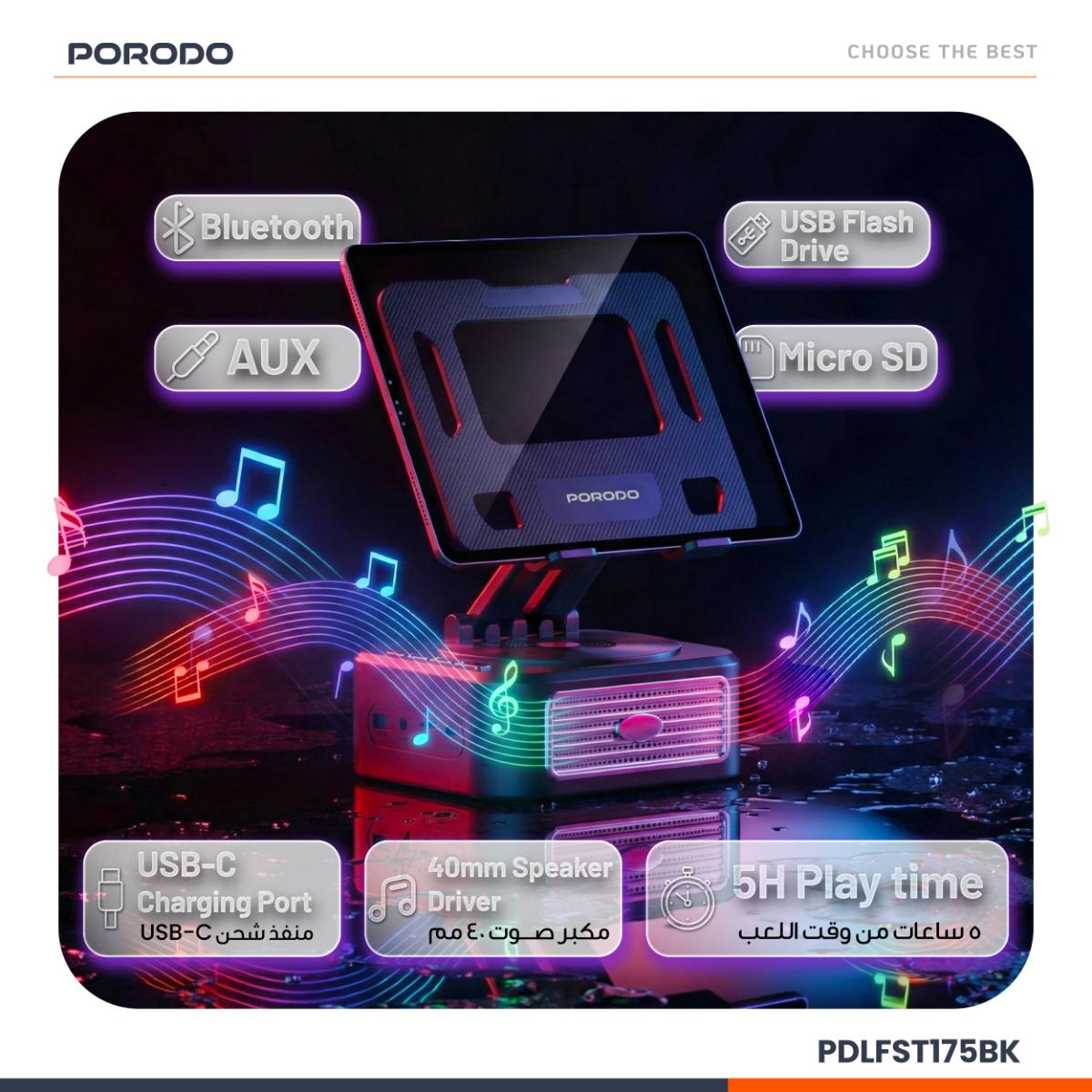 Porodo Lifestyle Multifunctional Tablet Speaker Stand
