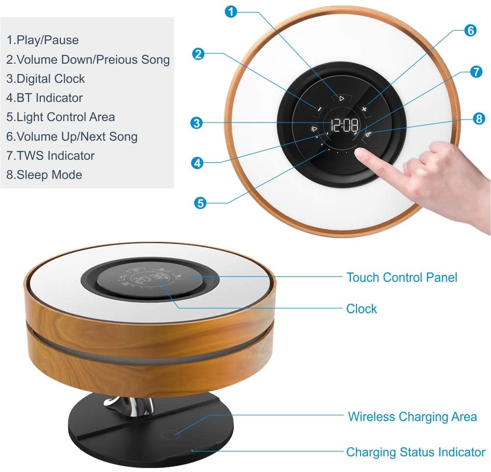 The Dawn Bedside Desk Lamp with Wireless charger and speaker