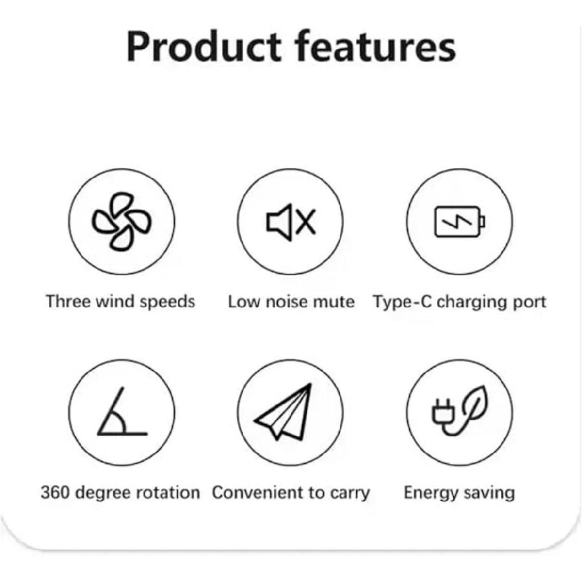 Dual-Head Portable Fan with Type-C Charging