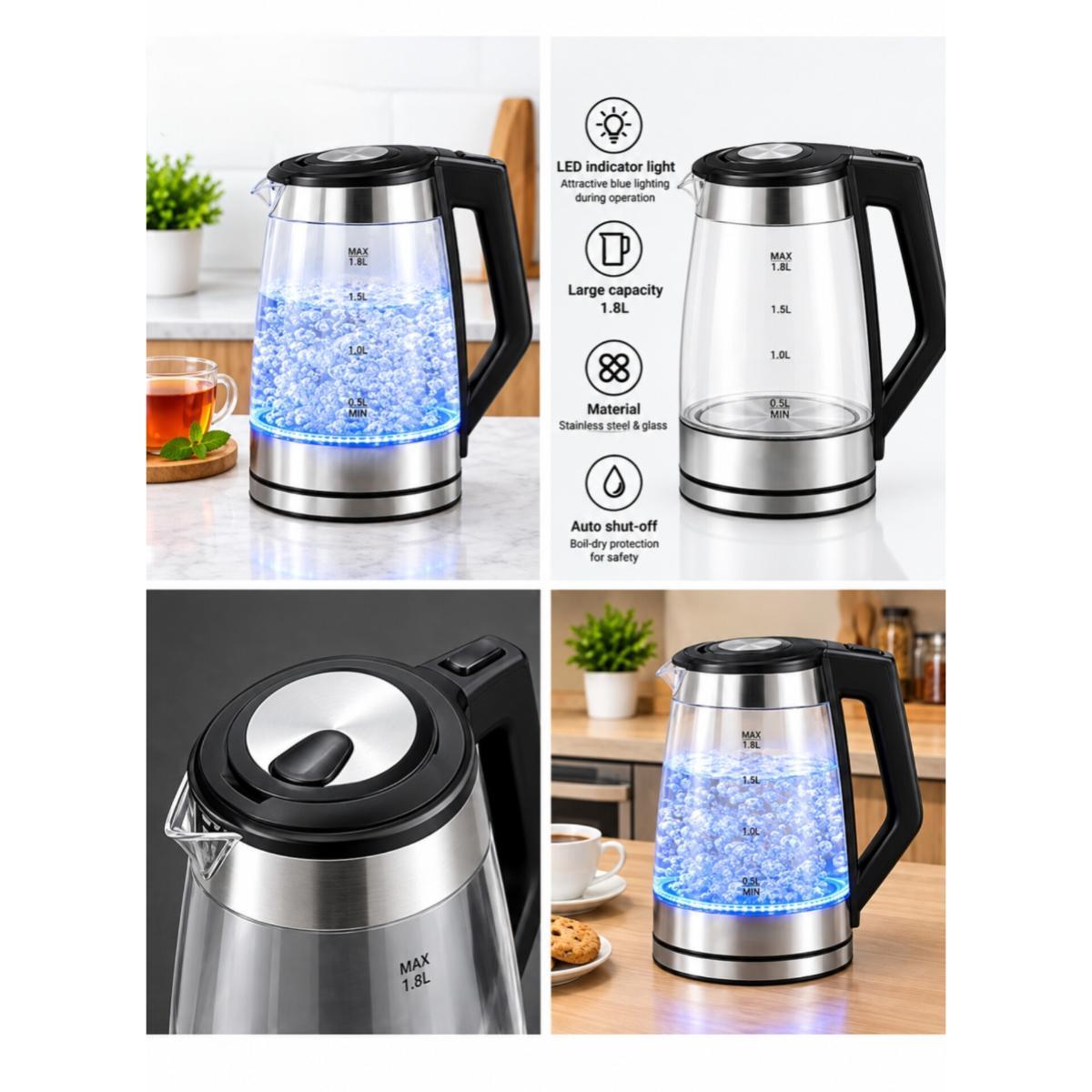 Electric Glass Kettle 2.2L, 1500W Fast Boiling