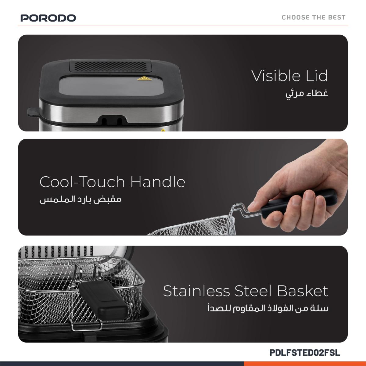 Porodo Lifestyle 2.5L Compact Deep Fryer