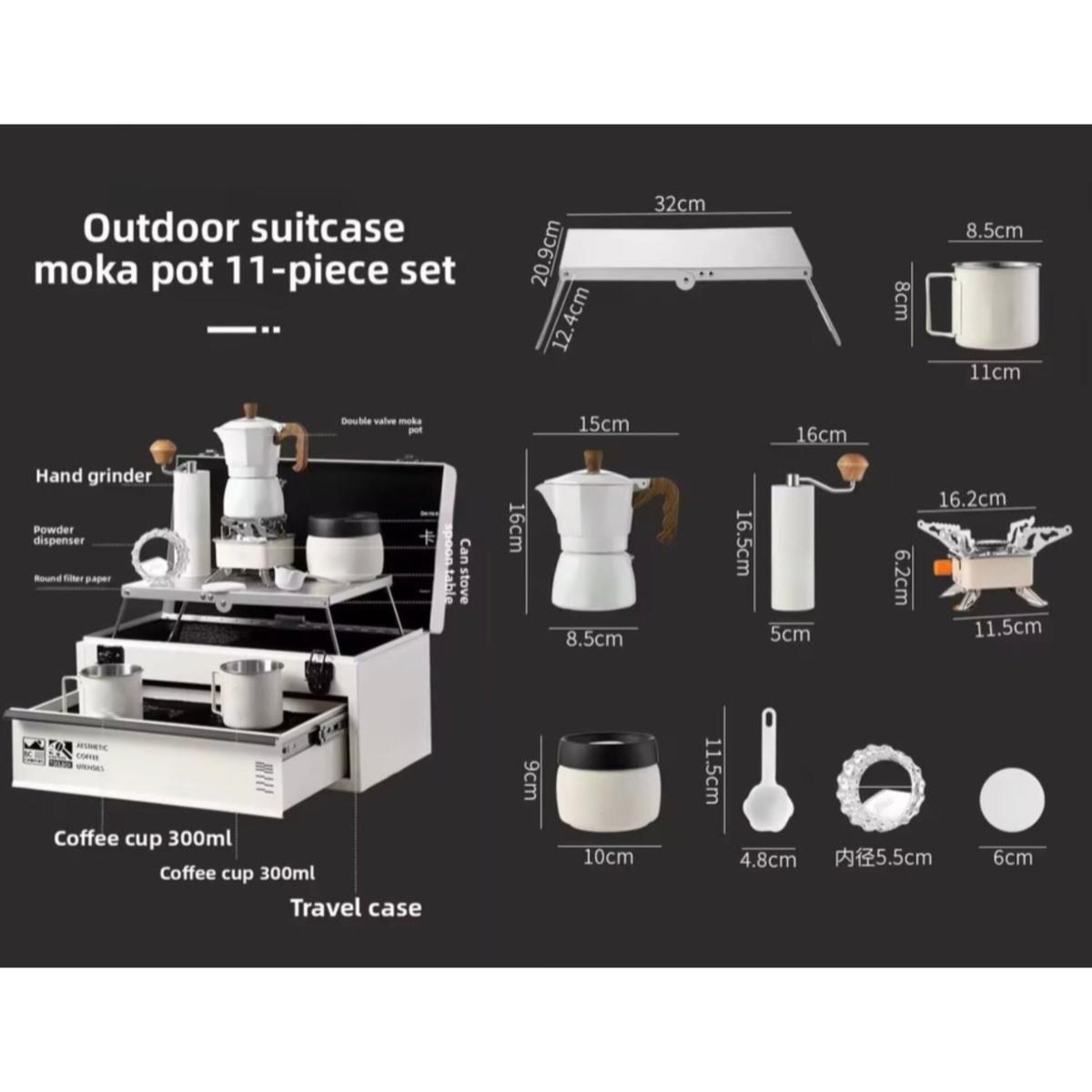Portable 11-Piece Outdoor Moka Pot Coffee Set