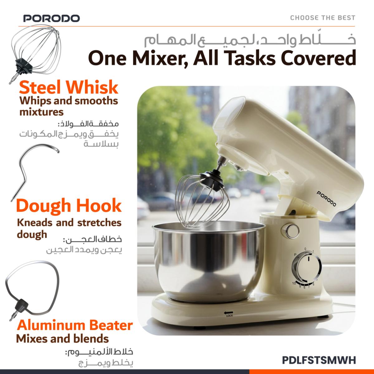 Porodo Lifestyle Tilt-Head Electric Household Stand Mixer