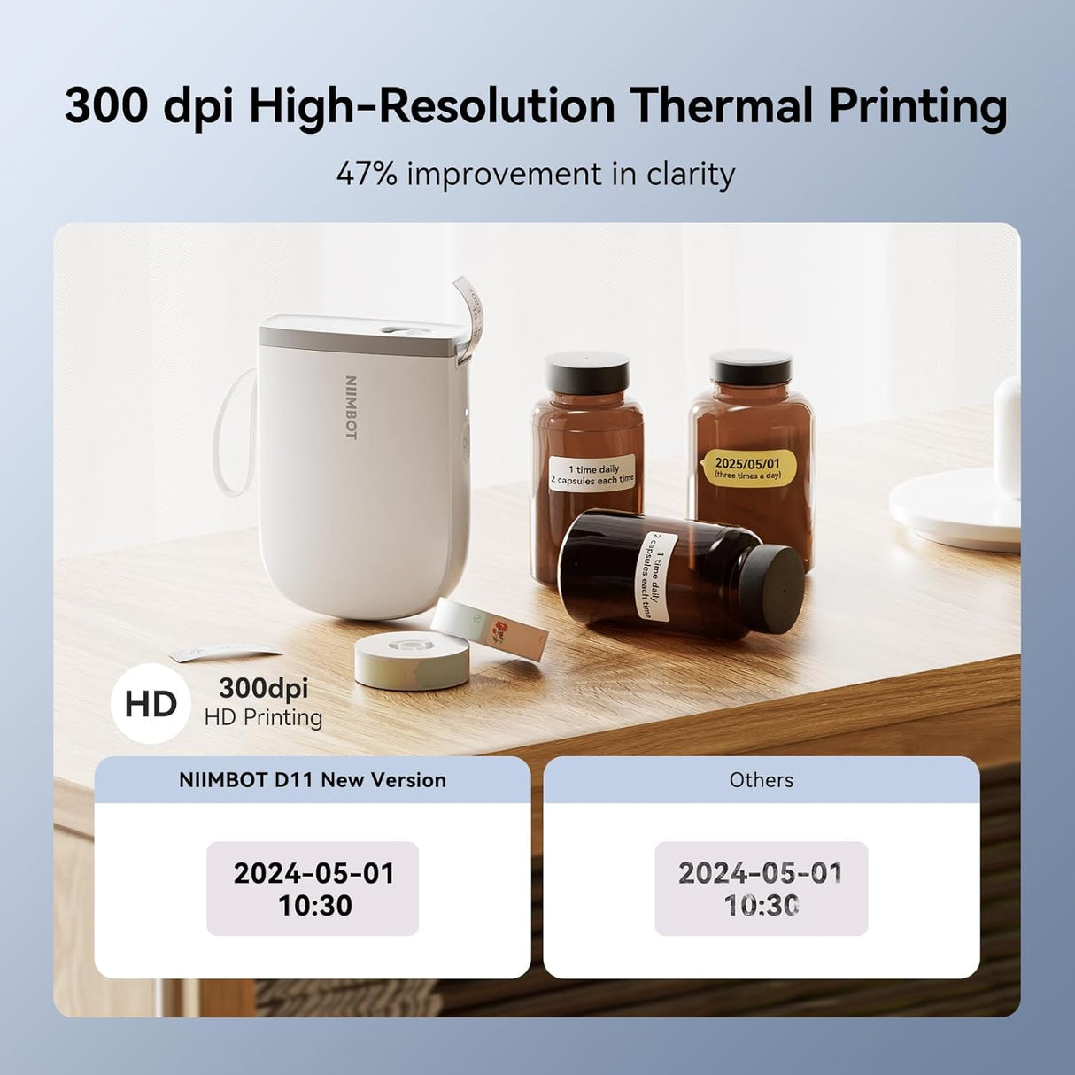NIIMBOT D11_H Upgraded Portable Thermal Label Printer with 1 Roll Tape