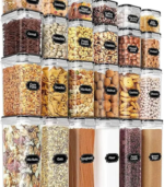 Airtight Food Storage Containers with Lids 24 Pack for Kitchen Organization - BPA Free Kitchen Canisters for Cereal, Rice, Flour & Oats - Free Measuring Spoon, Marker and 24 Labels 24 pcs Pack.